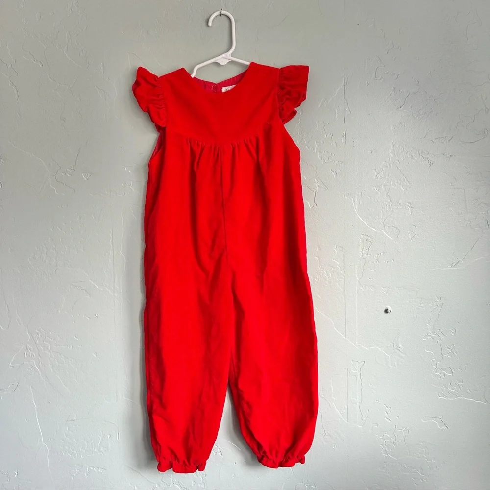 Vintage Tiny Tots‎ Original Red Velvet Jumper Rosette Shirt Holiday Girls Size 4